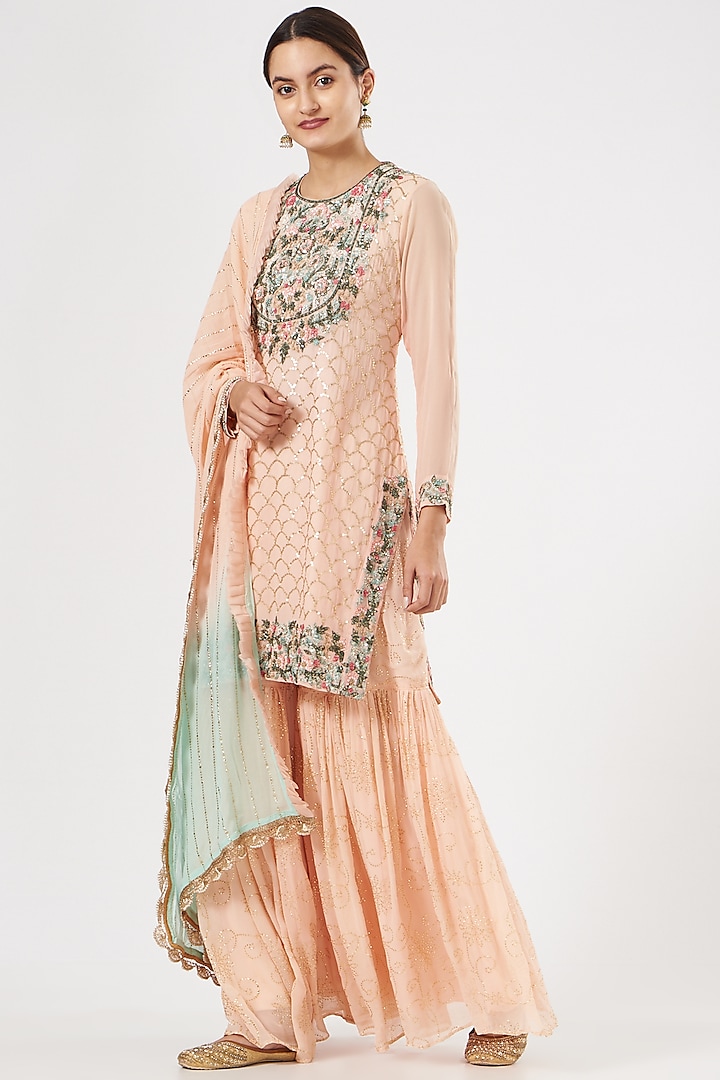 Blush Pink Georgette & Crepe Sharara Set by House of Erum