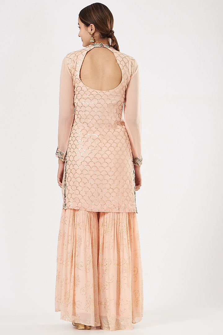 Blush Pink Georgette & Crepe Party Wear Sharara Set by House of Erum at Pernia's Pop Up Shop