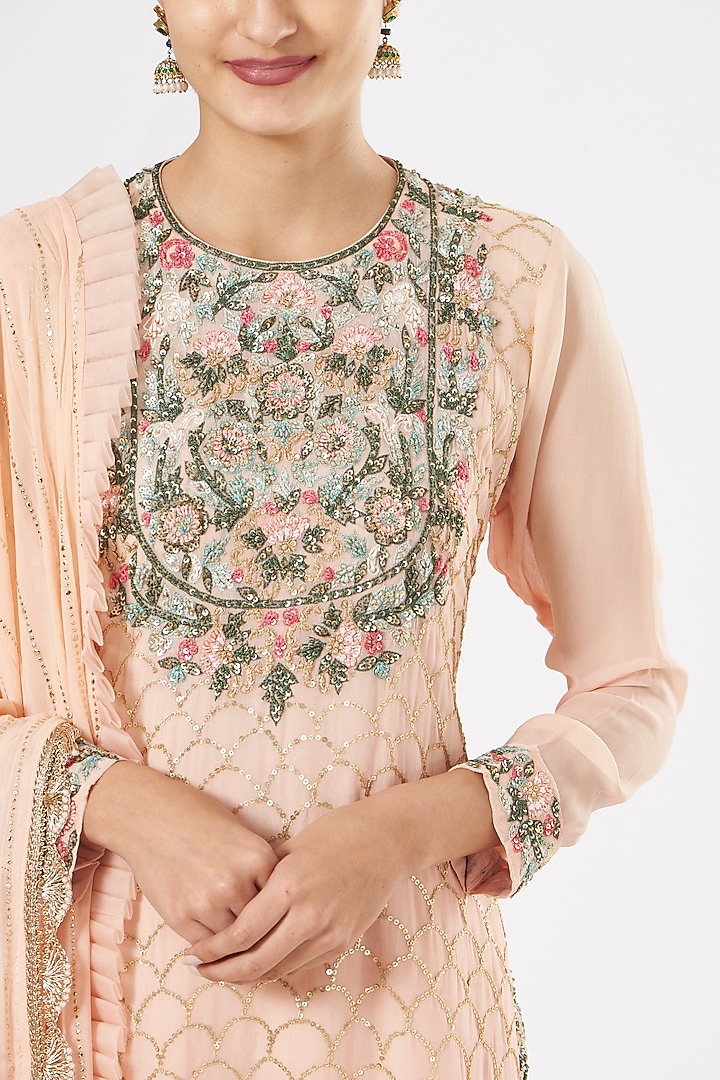 Blush Pink Georgette & Crepe Party Wear Sharara Set by House of Erum at Pernia's Pop Up Shop