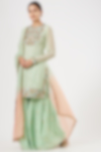 Mint Green Georgette & Crepe Sharara Set by House of Erum