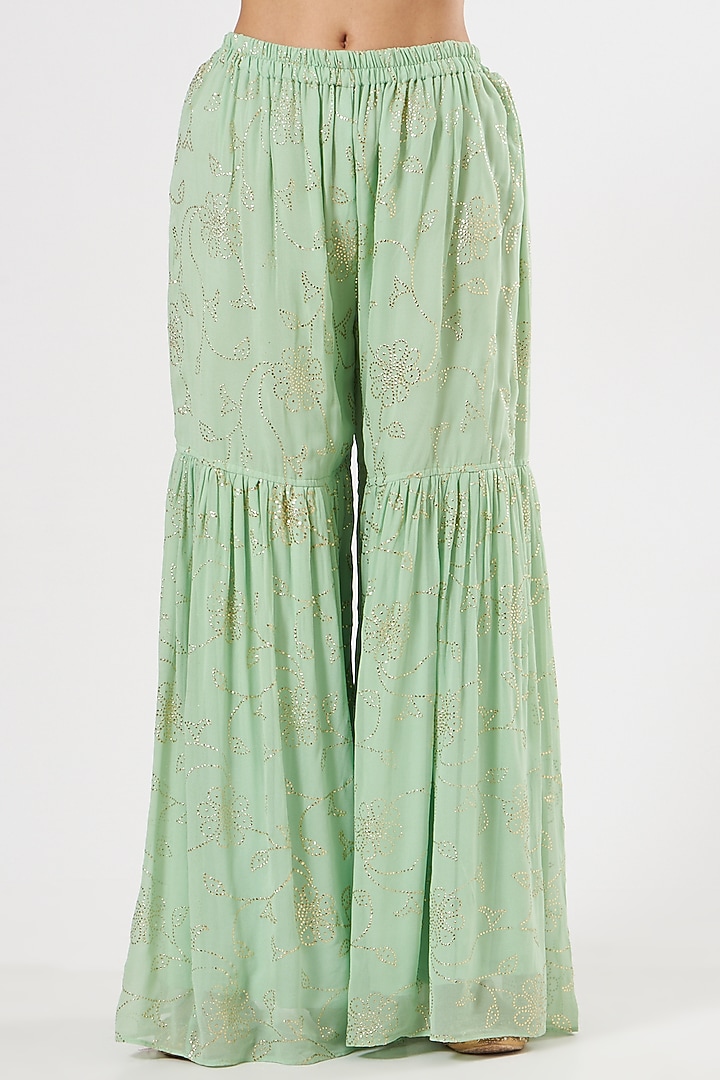 Mint Green Georgette & Crepe Party Wear Sharara Set by House of Erum at Pernia's Pop Up Shop