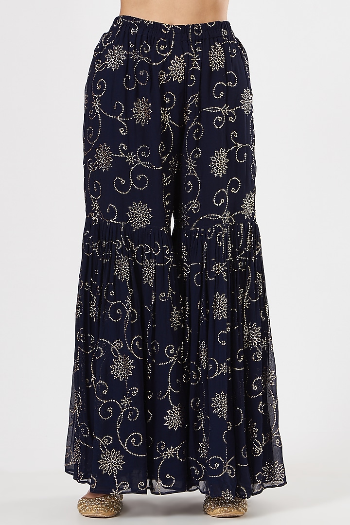 Dark Navy Blue Georgette & Crepe Gharara Set by House of Erum at Pernia's Pop Up Shop