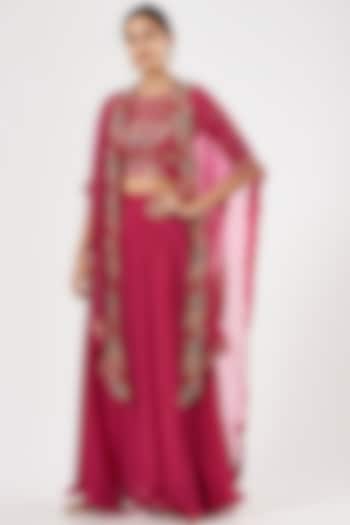 Cadmium Red Embroidered Cape Set by House of Erum