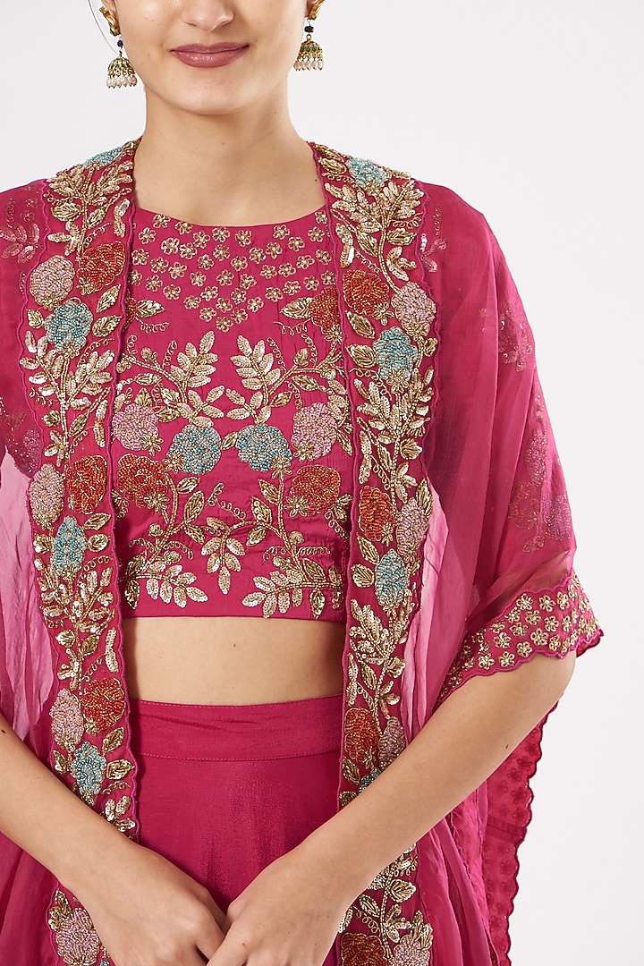 Cadmium Red Embroidered Cape Set by House of Erum at Pernia's Pop Up Shop