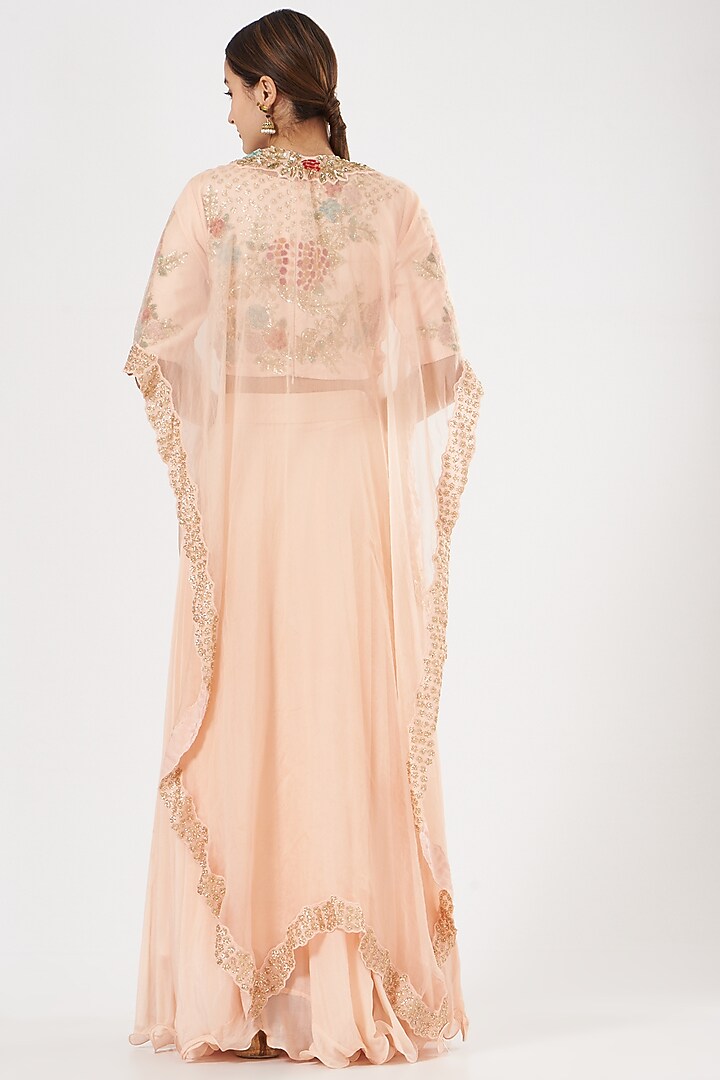 Peach Embroidered Cape Set by House of Erum at Pernia's Pop Up Shop