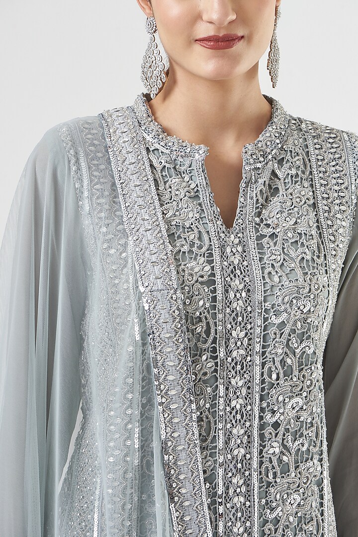 Grey Crochet Lace Kurta Set by House of erum at Pernia's Pop Up Shop