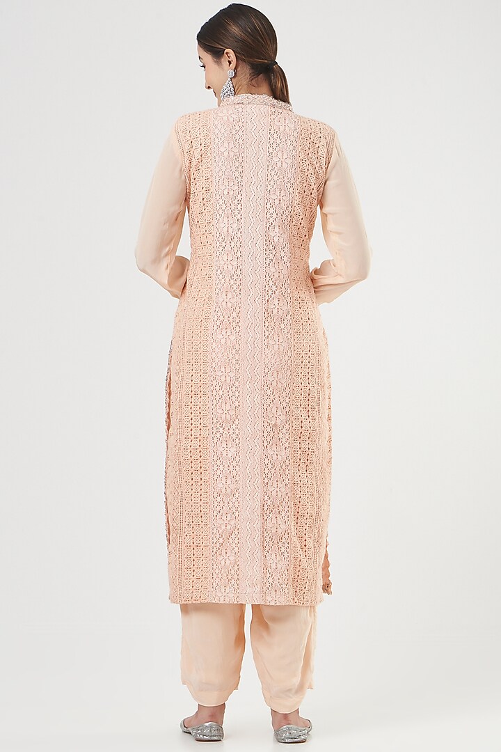 Nude Crochet Lace Kurta Set by House of erum at Pernia's Pop Up Shop