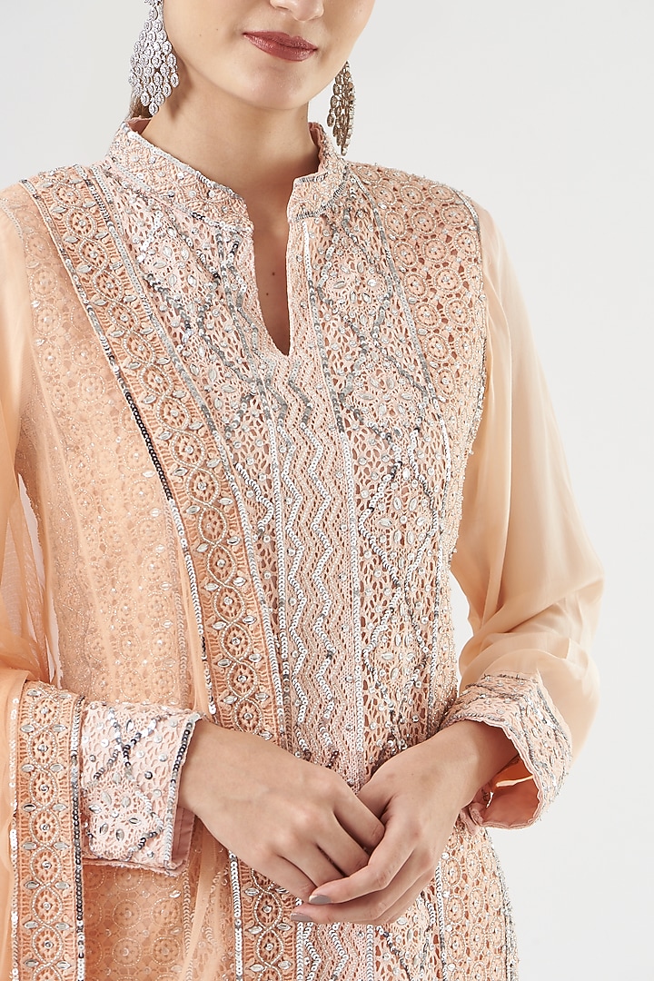 Nude Crochet Lace Kurta Set by House of erum at Pernia's Pop Up Shop