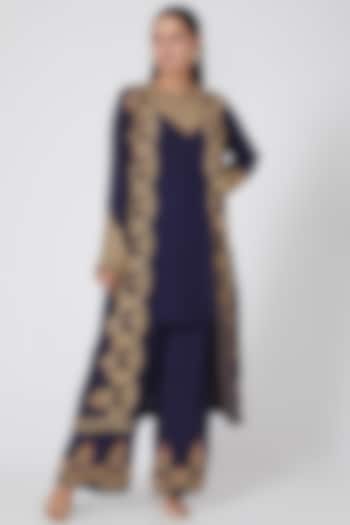 Navy Blue Pearl Embroidered Jacket Set by House of erum at Pernia's Pop Up Shop