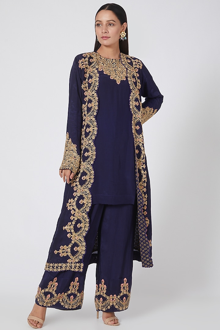 Navy Blue Pearl Embroidered Jacket Set by House of erum at Pernia's Pop Up Shop