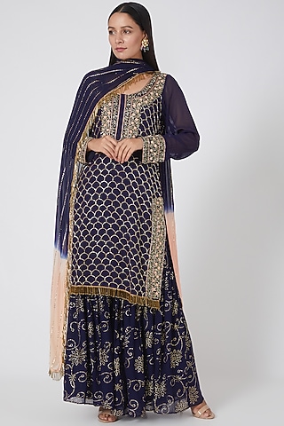Navy Blue Crepe Sharara Set by House of erum