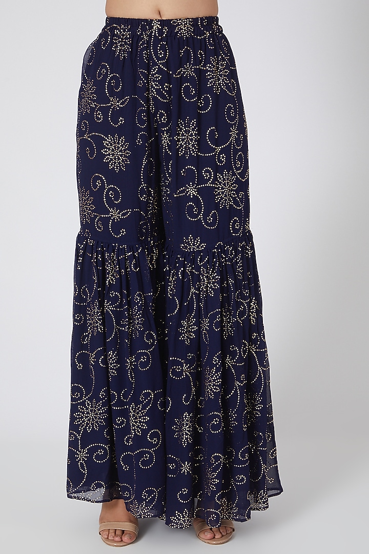Navy Blue Crepe Party Wear Sharara Set by House of erum at Pernia's Pop Up Shop