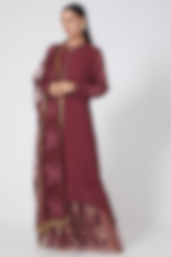 Maroon Sequins Embroidered Tunic Set by House of erum
