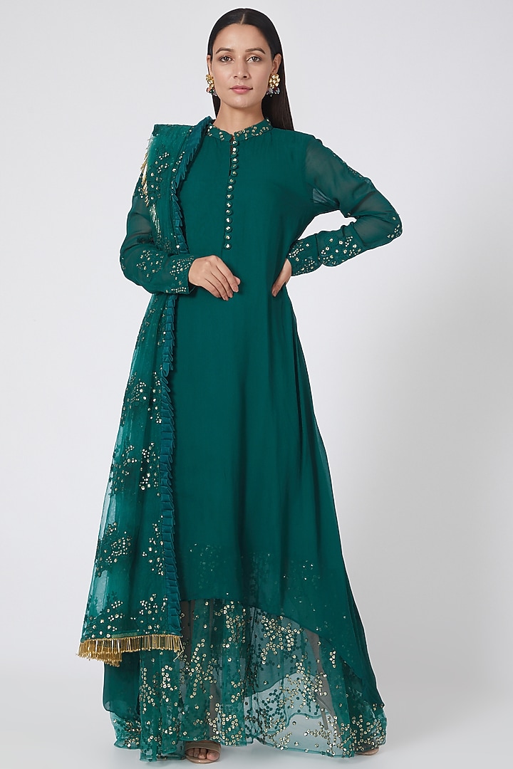 Teal Blue Sequins Embroidered Tunic Set by House of erum at Pernia's Pop Up Shop