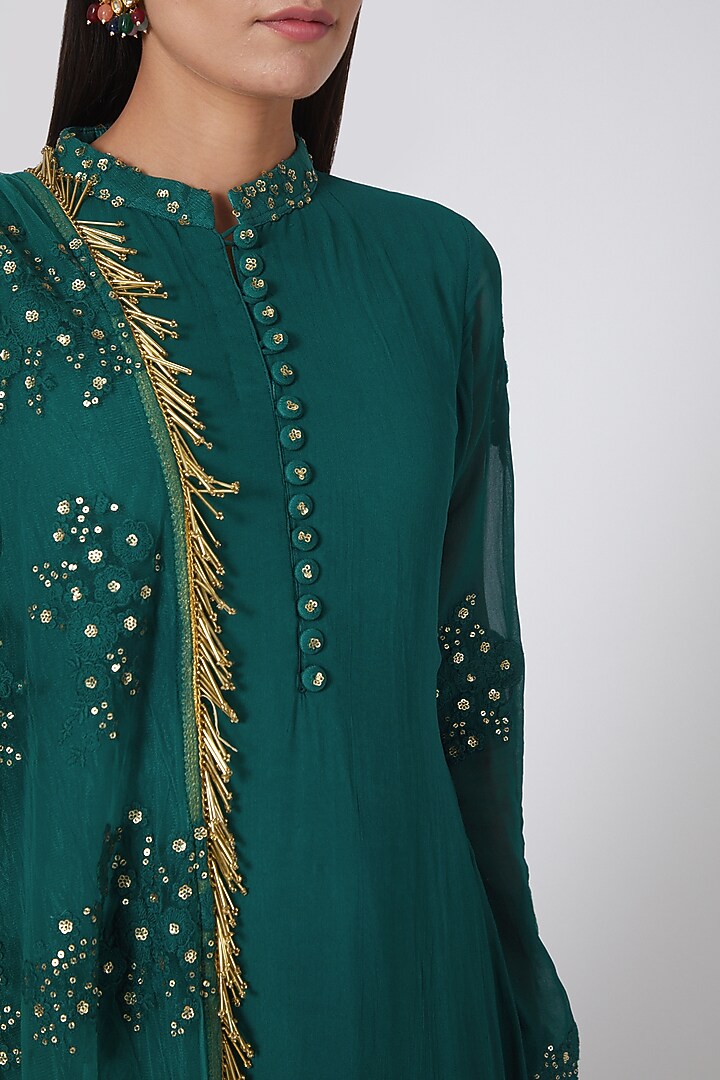 Teal Blue Sequins Embroidered Tunic Set by House of erum at Pernia's Pop Up Shop