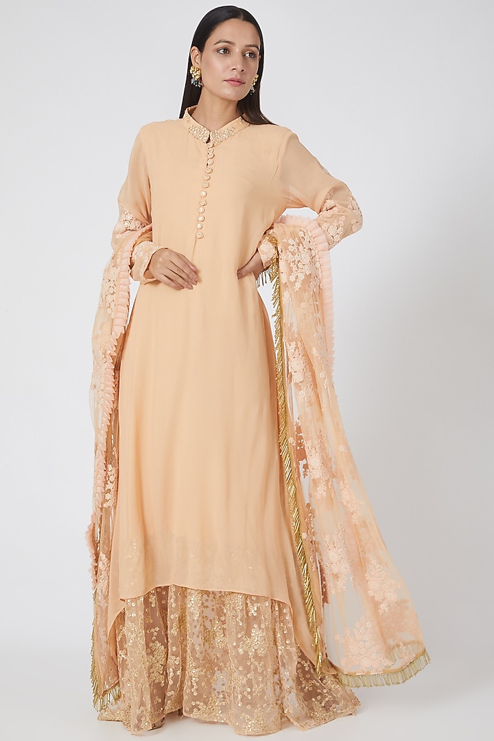 Peach Sequins Embroidered Tunic Set by House of erum