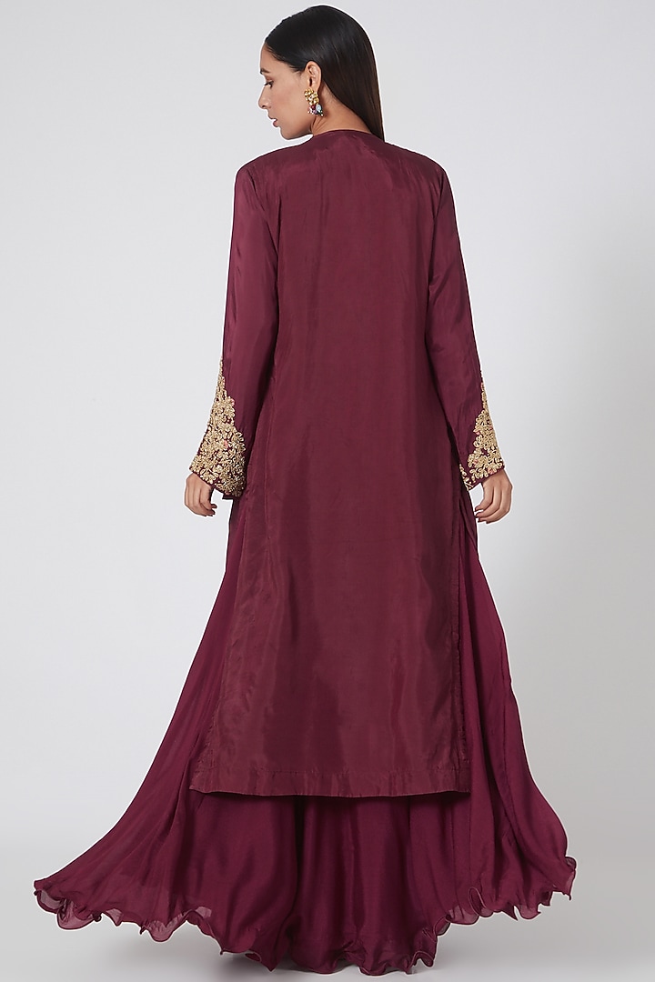 Maroon Semi Crepe Skirt Set by House of erum at Pernia's Pop Up Shop