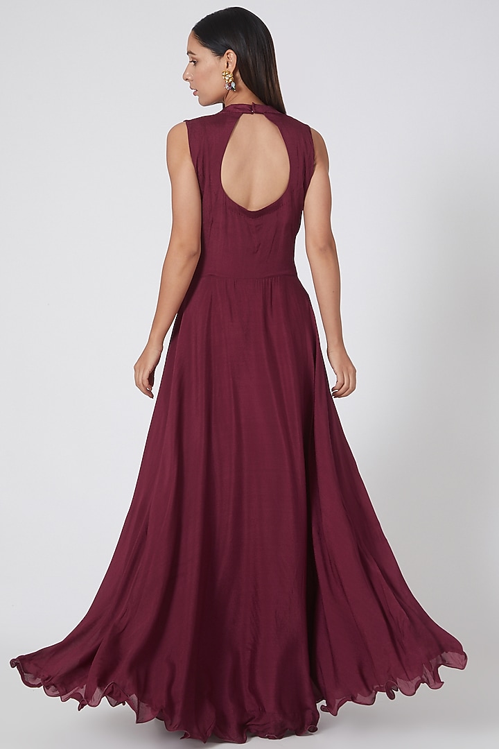Maroon Semi Crepe Skirt Set by House of erum at Pernia's Pop Up Shop