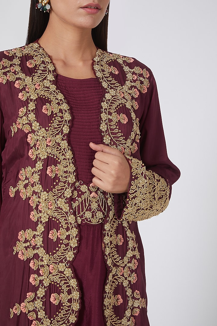 Maroon Semi Crepe Skirt Set by House of erum at Pernia's Pop Up Shop