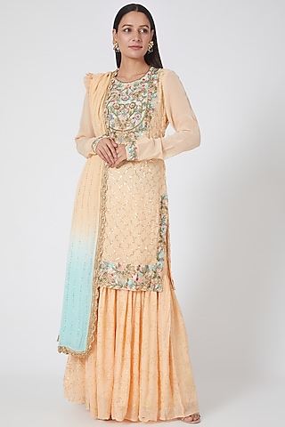 Peach Crepe Sharara Set by House of erum