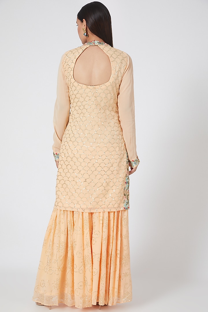 Peach Crepe Party Wear Sharara Set by House of erum at Pernia's Pop Up Shop