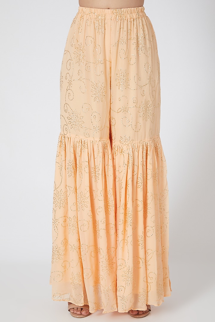 Peach Crepe Party Wear Sharara Set by House of erum at Pernia's Pop Up Shop