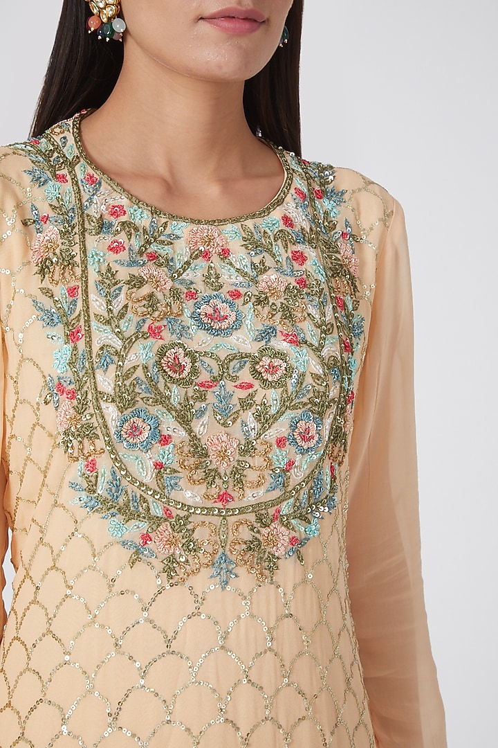 Peach Crepe Party Wear Sharara Set by House of erum at Pernia's Pop Up Shop