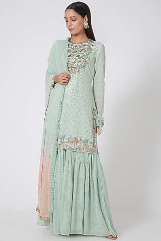 Aqua Blue Crepe Sharara Set by House of erum