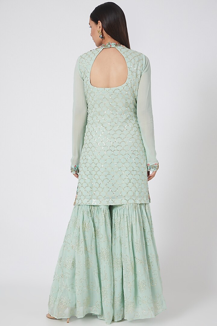 Aqua Blue Crepe Party Wear Sharara Set by House of erum at Pernia's Pop Up Shop