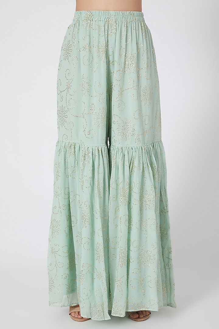 Aqua Blue Crepe Party Wear Sharara Set by House of erum at Pernia's Pop Up Shop
