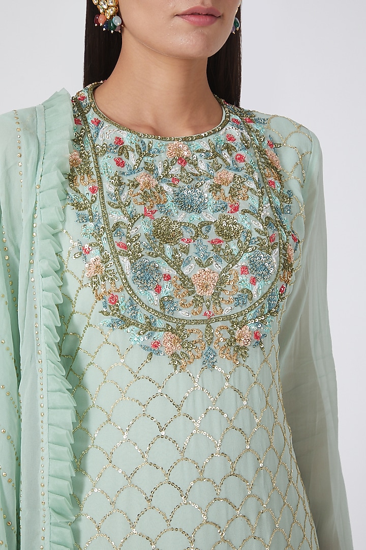 Aqua Blue Crepe Party Wear Sharara Set by House of erum at Pernia's Pop Up Shop