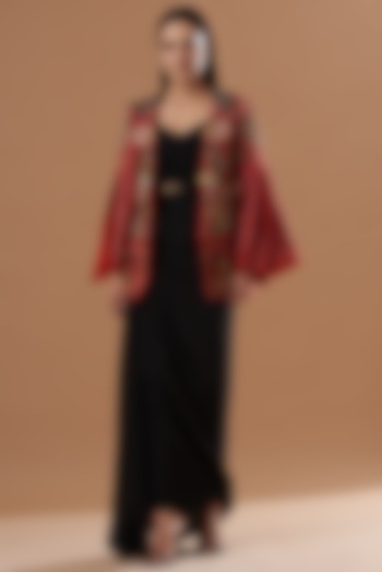 Red Embroidered Jacket Set by House of erum