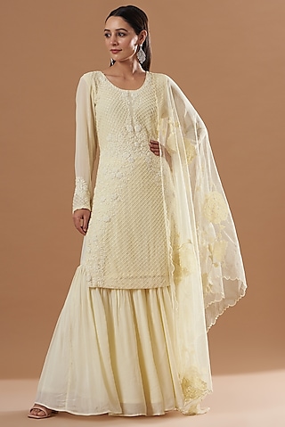 Ivory Georgette Gharara Set by House of erum