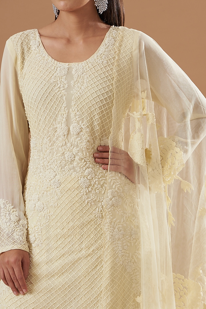 Ivory Georgette Gharara Set by House of erum at Pernia's Pop Up Shop