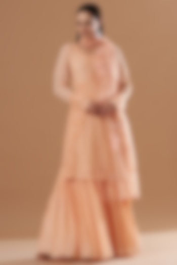 Peach Georgette Gharara Set by House of erum at Pernia's Pop Up Shop