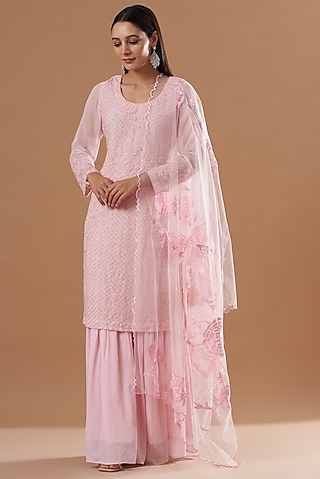 Baby Pink Georgette Gharara Set by House of erum