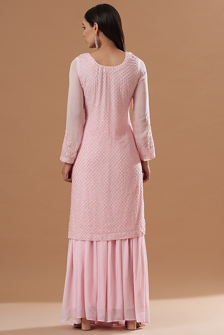 Baby Pink Georgette Gharara Set by House of erum at Pernia's Pop Up Shop