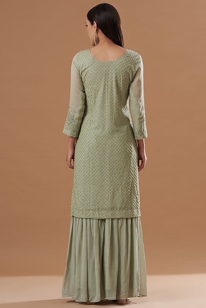 Sage Green Georgette Gharara Set by House of erum at Pernia's Pop Up Shop