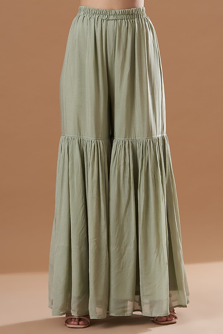 Sage Green Georgette Gharara Set by House of erum at Pernia's Pop Up Shop