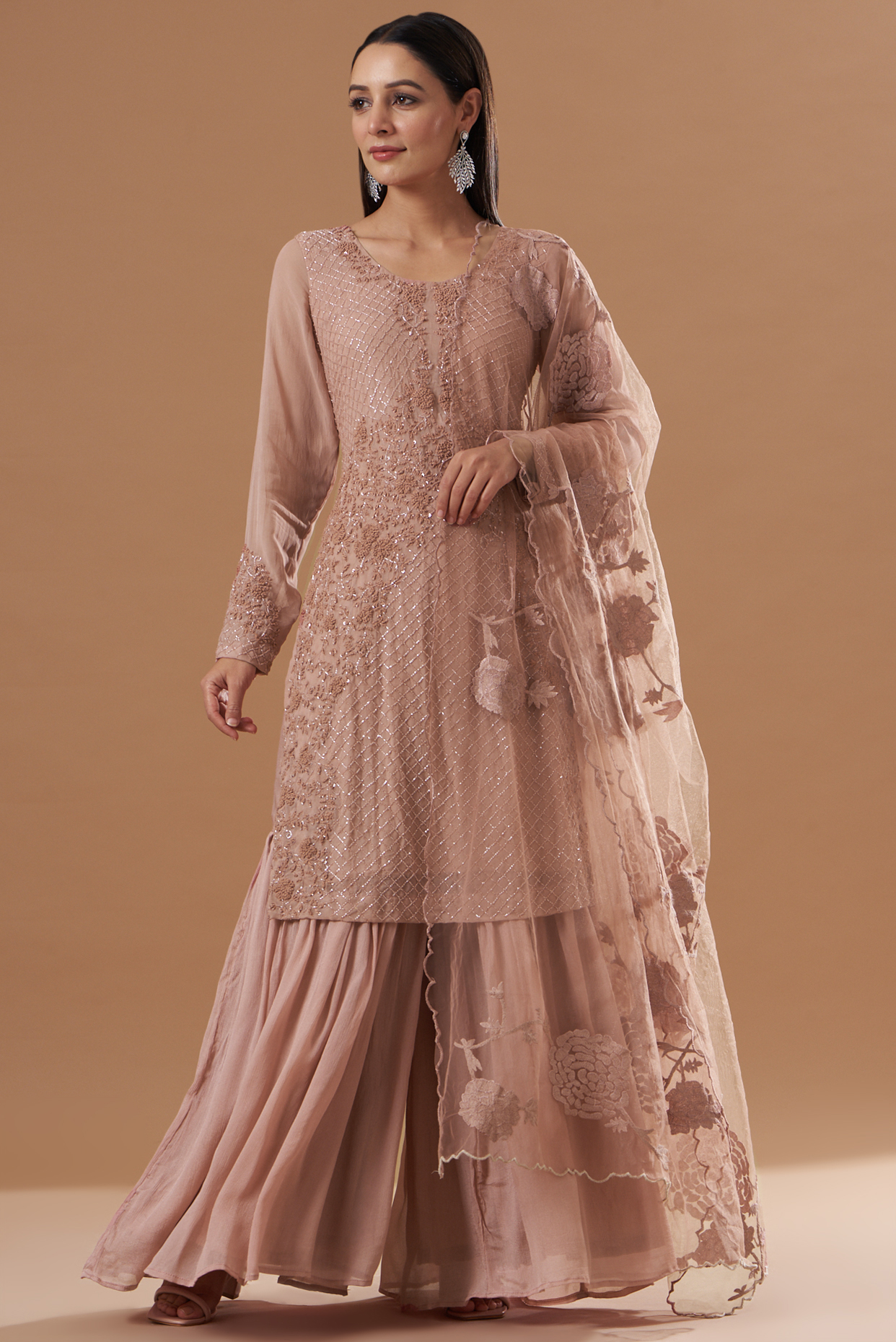 Mauve Georgette Gharara Set by House of erum