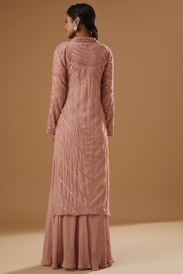 Blush Pink Georgette Embroidered Jacket Set by House of erum at Pernia's Pop Up Shop
