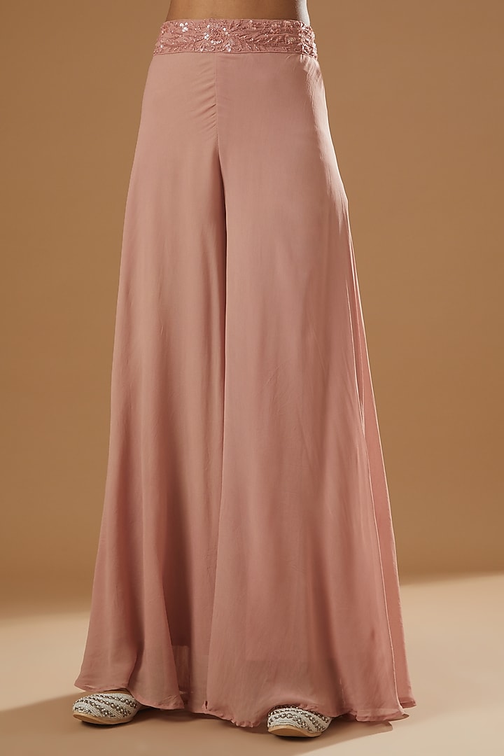Blush Pink Georgette Embroidered Jacket Set by House of erum at Pernia's Pop Up Shop