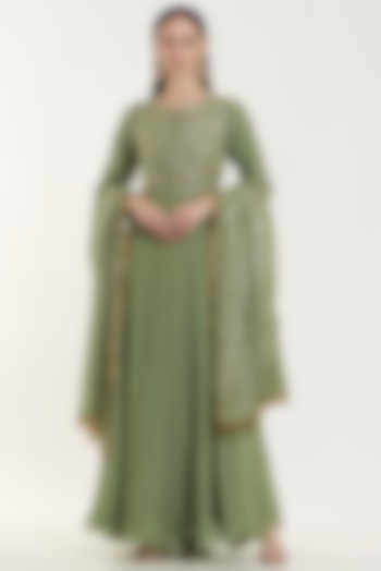 Green Georgette Embroidered Anarkali Set by House of erum