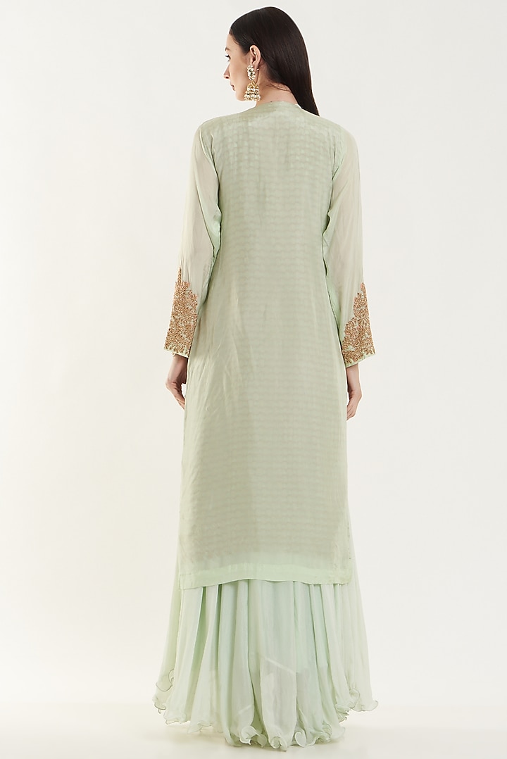 White Silk & Chiffon Embroidered Party Wear Gown With Jacket by House of erum at Pernia's Pop Up Shop