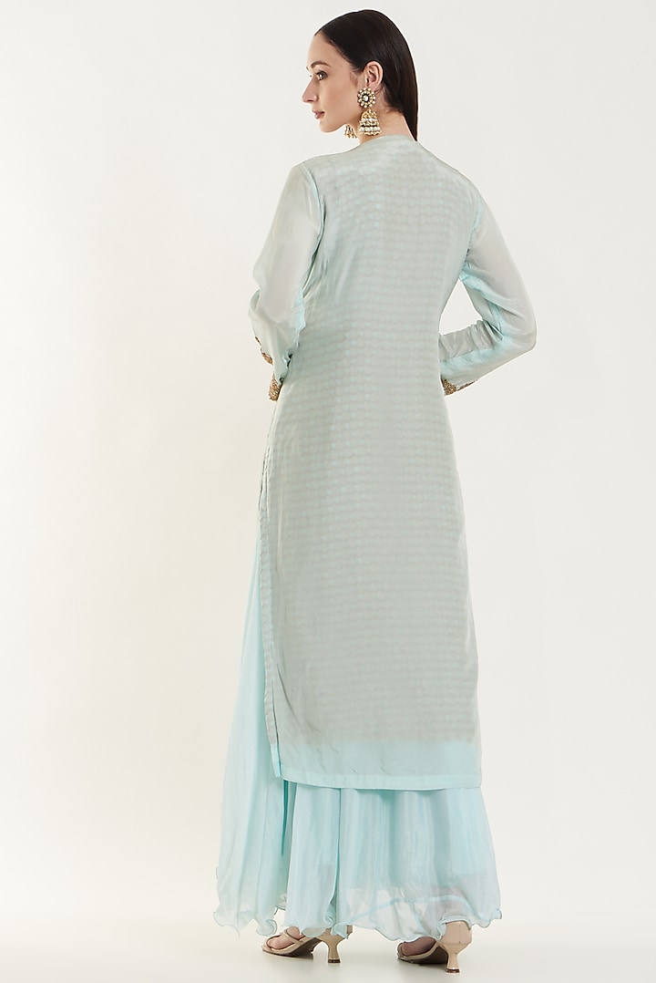 Blue Silk & Chiffon Party Wear Gown With Jacket by House of erum at Pernia's Pop Up Shop