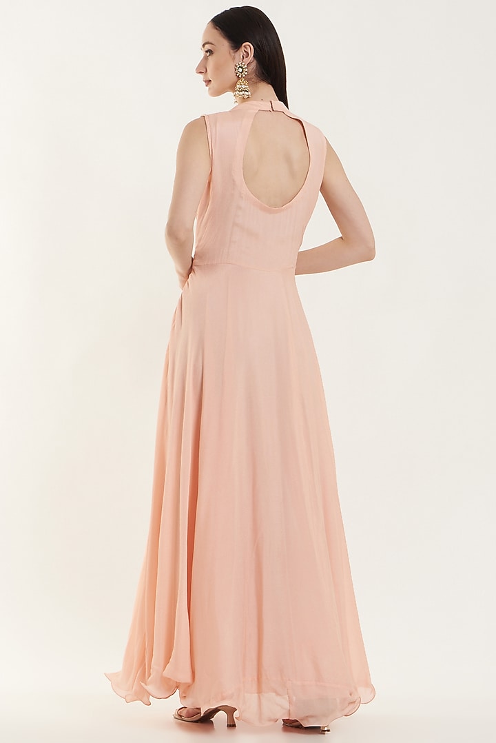 Peach Silk & Chiffon Party Wear Gown With Jacket by House of erum at Pernia's Pop Up Shop
