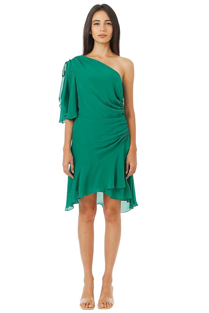 Green Embellished One Shoulder Dress by Gaya