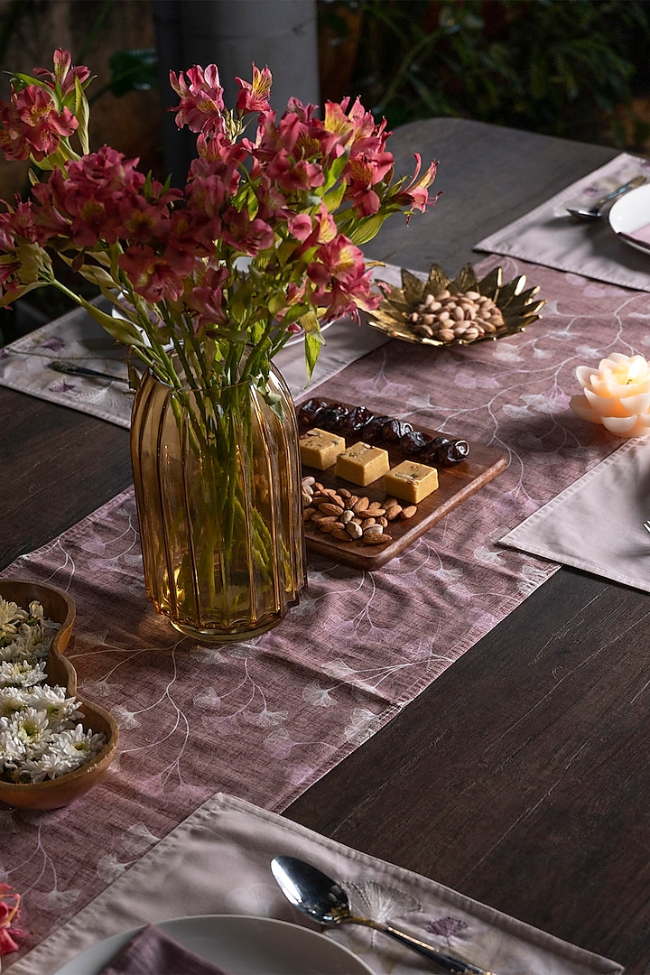 Gingko Plum Cotton Floral Digital Printed Table Runner by Eris home at Pernia's Pop Up Shop