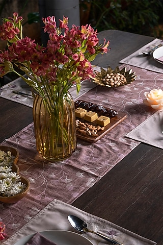 Gingko Plum Cotton Floral Digital Printed Table Runner by Eris home