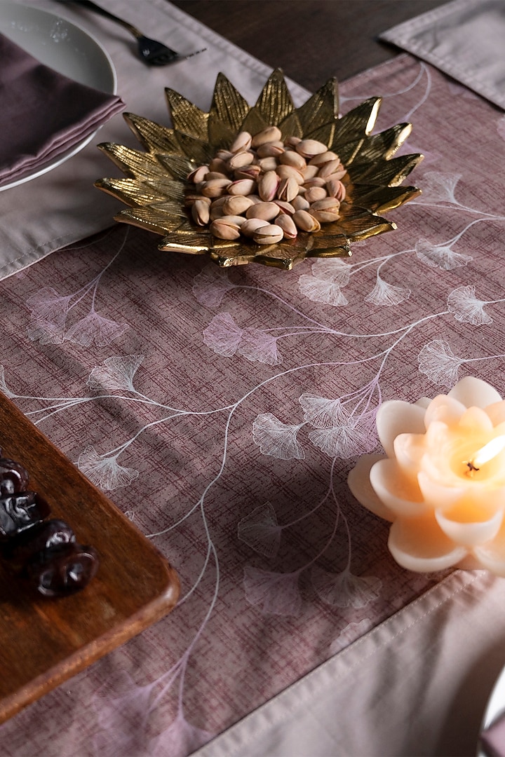 Gingko Plum Cotton Floral Digital Printed Table Runner by Eris home at Pernia's Pop Up Shop